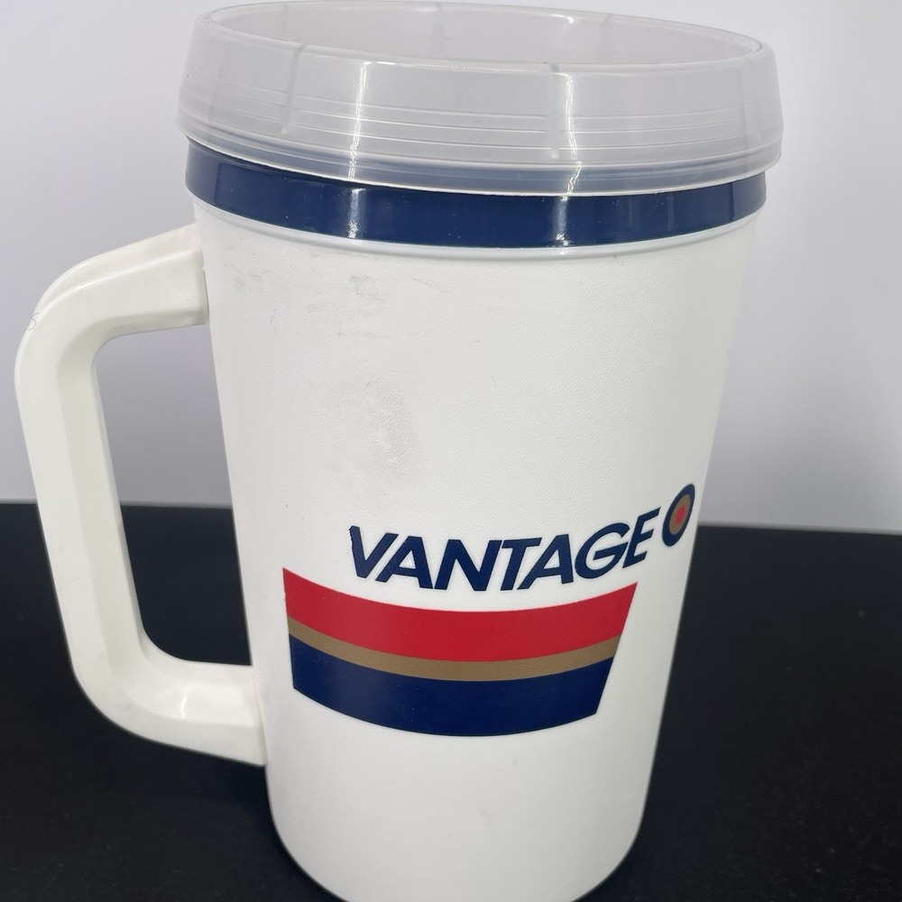 New Vintage 90s Aladdin‎ Vantage Cigarettes Travel Mug Cup White Old Stock - Picture 2 of 6